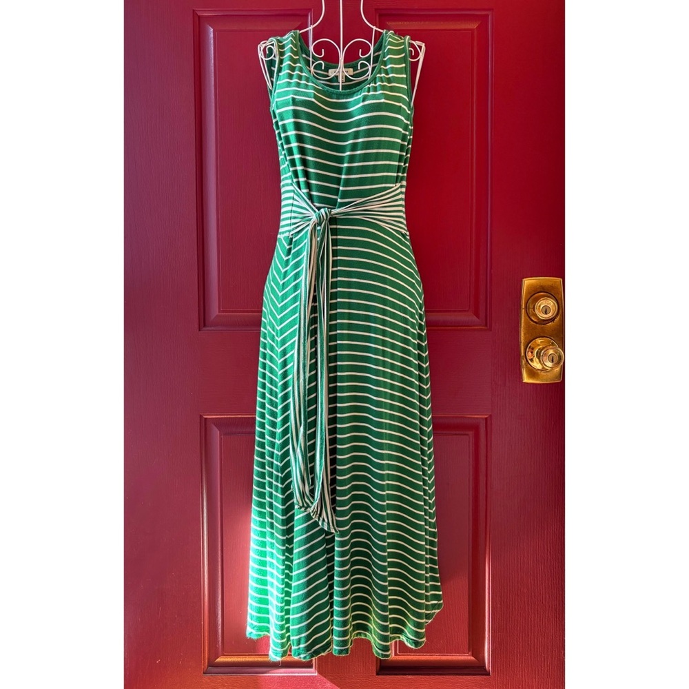 Max Studio Green and White Striped Sleeveless Dress